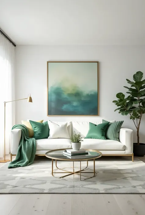 Imagine the living room of your dreams.

Modern decor in light green, white and light gray:
This color combination adds a touch of freshness and calm to the room. Here are some ideas:
* Walls: Leave most of the walls white to reflect light and expand the s...