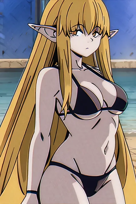 score_9, score_8_up, score_7_up, serie from so so no frieren, long hair, blonde hair, pointy ears, yellow eyes, bikini, beach,full body, 1girl, Solo, High Resolution, Masterpiece, Accurate, Anatomically Correct, Best Quality, Award Winning, Detail, High De...