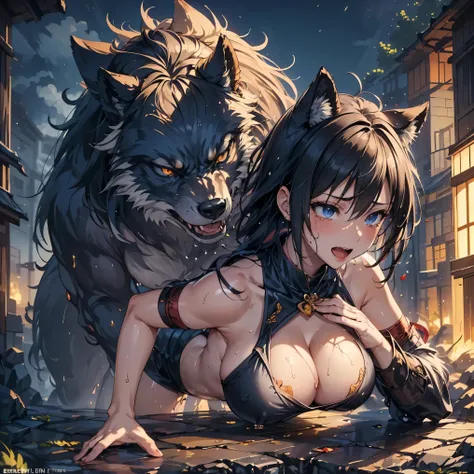 (( top quality )), ((masterpiece)), (  Details),  sexy、(((Beautiful Scandinavian woman getting raped from behind by a beast)))、(((nsfw)))、Extremely indecent crying face 、(((Panting and crying)))、saliva、breast milk、、(((  My lower body is wet from severe squ...