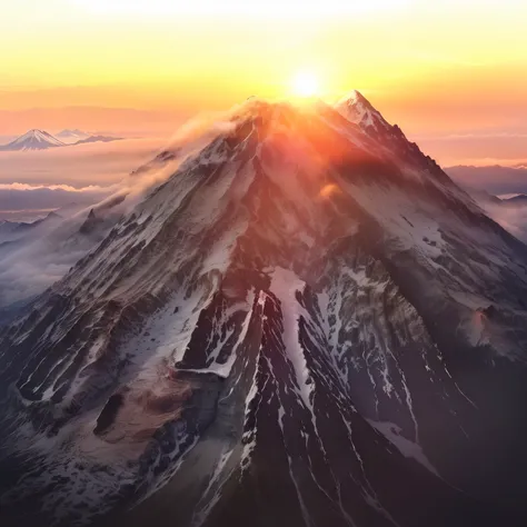 Mountain air setting against the sunset , at snowy Fuji Mountain sunrise , Mount Doom, mount Fuji, m . Fuji, volcano setting, the sun rises between the two mountains, Fuji choko, Mountain sunrise , mount Fuji background, Japanese Mountains, mount Fuji ...