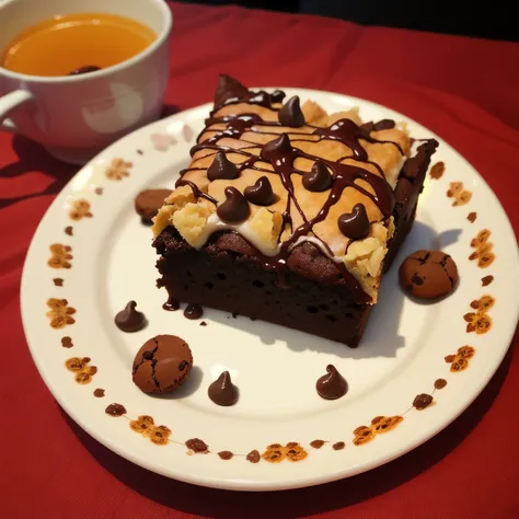 Picture of a delicious brownie , Decorated with chocolate chips