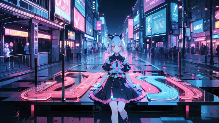 anime style、story、、 Beautiful Girls、very cuteangel、 pink gothic dress 、cute、baby face、smile、 long skirt 、 black boots 、Very cute headband、(Best Quality, 4K, 8k high resolution, masterpiece:1.2), absurd, High definition illustration, Professional Phot...