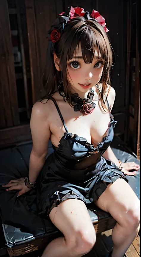 (masterpiece:1.2),8k, beautiful, high quality,  ((Amazing Artwork:1.5)), 
 ((Flexible and sexy posture:1.5)),

(gothic lolita:1.6),((ruffle,decoration rose black dress:1.8)), (flower hair ribbon),thighhighs, 


Cute girl, ((White skin:1.6)), (ahe face:1.8)...