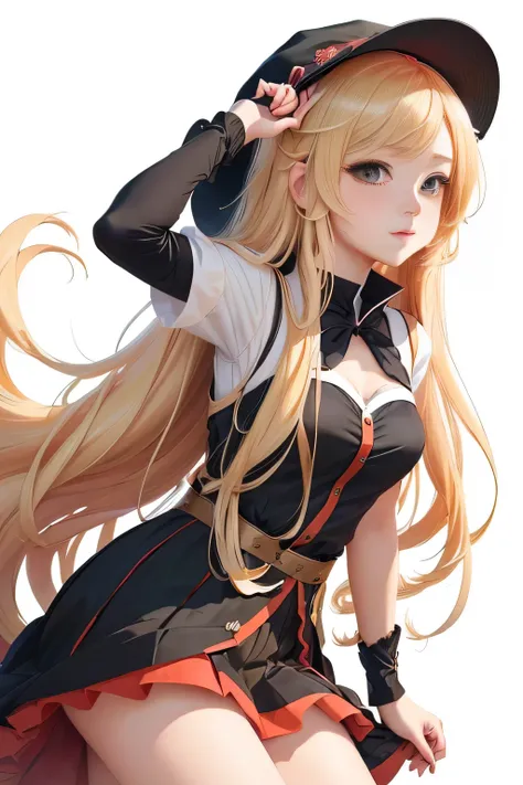 anime girl with long blonde hair wearing a red skirt and a hat, female protagonist 👀 :8, loli in dress, anime girl wearing a black dress, an anime girl, cute anime waifu in a nice dress, anime best girl, anime visual of a cute girl, female anime character,...