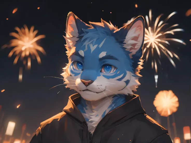 Masterpieces,official art,furry,male,shota,Anthropomorphic cat, (light blue fur), (cub),Delicate face,Luminous blue eyes,no hair, depth of field, perfect lighting, light particles,(best quality),(masterpiece),(ultra detailed),sharp focus,light particles. L...