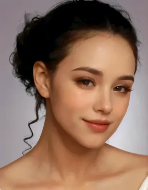 "A breathtakingly beautiful and sweet woman with flawless, glowing skin and a soft, innocent expression. She has large, sparkling doe-like eyes filled with warmth and kindness, framed by delicate lashes. Her cheeks are slightly flushed, adding a natural, y...