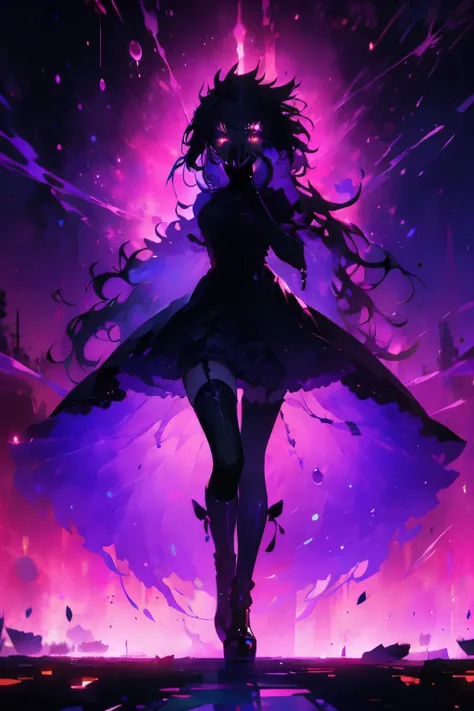 (The whole body is a shadow),(black skin)1girl,screaming expression,long hairstyles,red eyes,gothic lolita,wild hair,darkness falls,revenge,hell,hatred,((tears of blood:1.2)),Dark world,despair