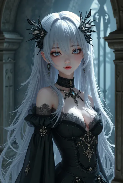 Beautiful anime gothic with silver accessories ,And a melancholic air!