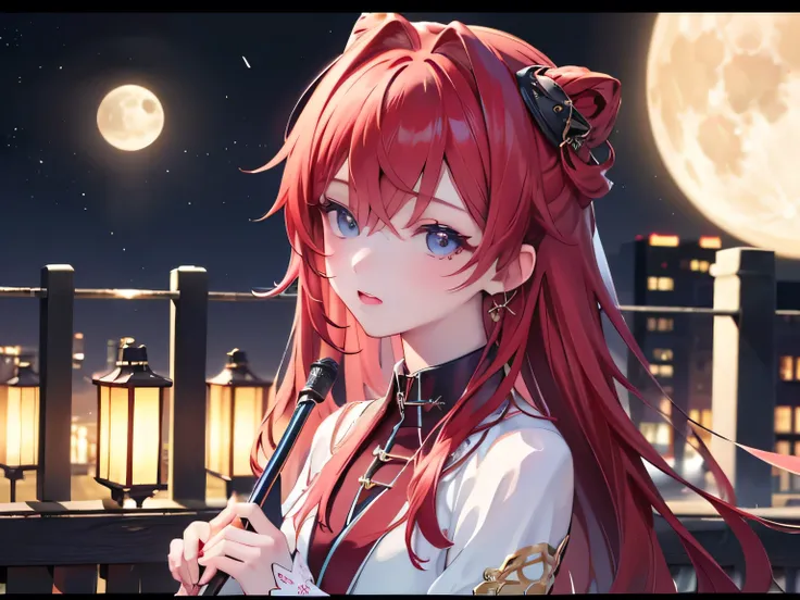 ((最 High Quality )), ((Masterpiece)), (  Details),  1 Girl,  8k resolution,  is very detailed,  High Quality ,  1 Girl,  beautiful Japanese woman,18 years old, ,  Detailed face,  one woman, terrace, Moon,  beautiful