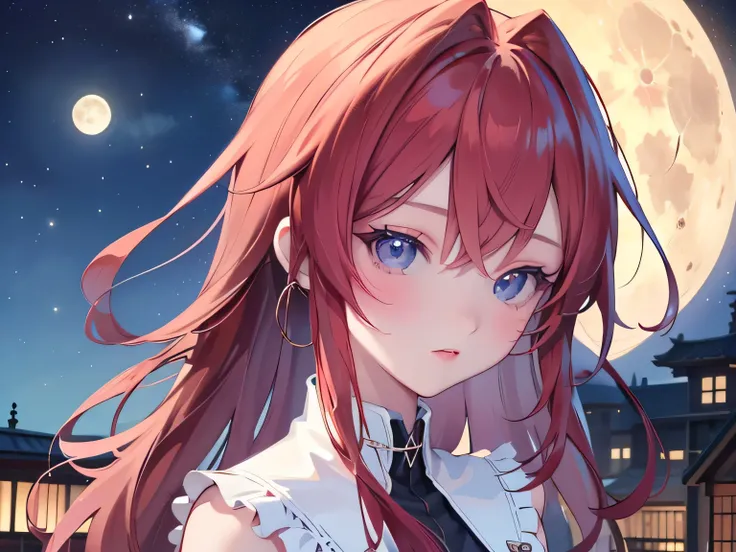 ((最 High Quality )), ((Masterpiece)), ( Details), 1 Girl, 8k resolution, is very detailed, High Quality , 1 Girl, beautiful Japanese woman,18 years old, , Detailed face, one woman, terrace, Moon, beautiful