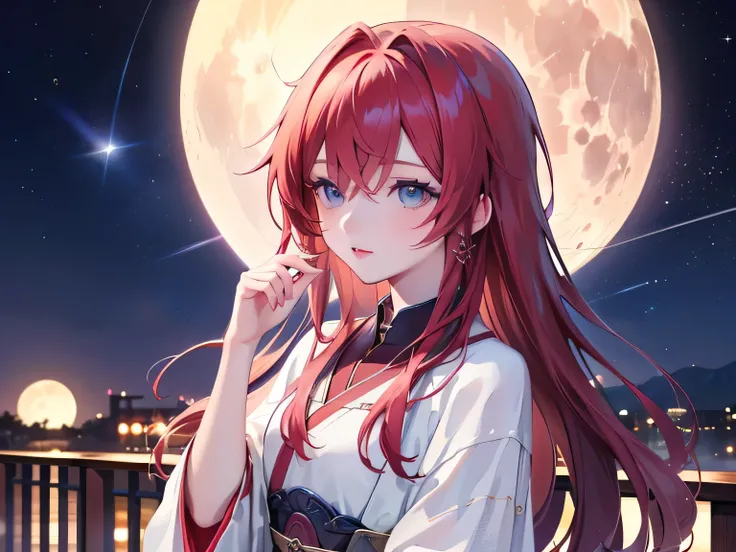 ((最 High Quality )), ((Masterpiece)), ( Details), 1 Girl, 8k resolution, is very detailed, High Quality , 1 Girl, beautiful Japanese woman,18 years old, , Detailed face, one woman, terrace, Moon, beautiful