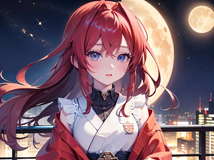 ((最 High Quality )), ((Masterpiece)), ( Details), 1 Girl, 8k resolution, is very detailed, High Quality , 1 Girl, beautiful Japanese woman,18 years old, , Detailed face, one woman, terrace, Moon, beautiful