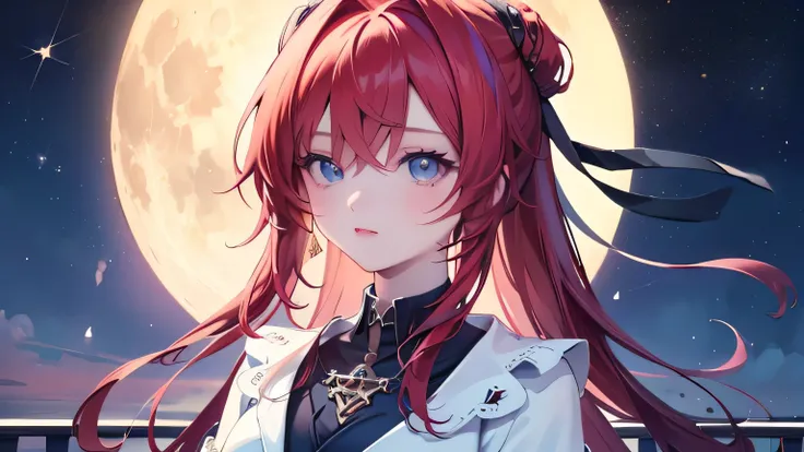 ((最 High Quality )), ((Masterpiece)), ( Details), 1 Girl, 8k resolution, is very detailed, High Quality , 1 Girl, beautiful Japanese woman,18 years old, , Detailed face, one woman, terrace, Moon, beautiful
