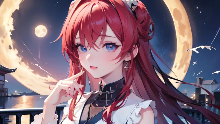 ((最 High Quality )), ((Masterpiece)), ( Details), 1 Girl, 8k resolution, is very detailed, High Quality , 1 Girl, beautiful Japanese woman,18 years old, , Detailed face, one woman, terrace, Moon, beautiful