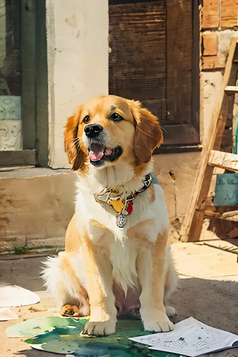 watercolor golden retriever dog realistic