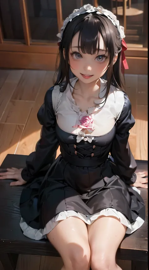 (masterpiece:1.2),8k, beautiful, high quality,  ((Amazing Artwork:1.5)), 
 ((Flexible and sexy posture:1.5)),

(gothic lolita:1.6),((ruffle,decoration rose black dress:1.8)), (flower hair ribbon),thighhighs, 


Cute girl, ((White skin:1.6)), (ahe face:1.8)...