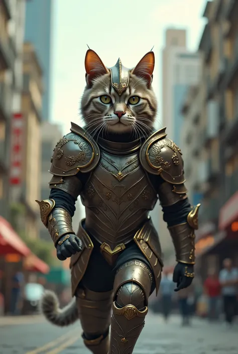 Video of a cat in realistic armor in São Paulo