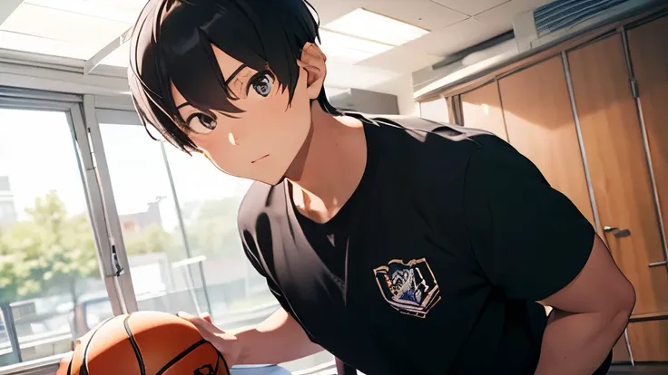  old high school student、 man、 handsome、Stylish、gym、Basketball、 cool