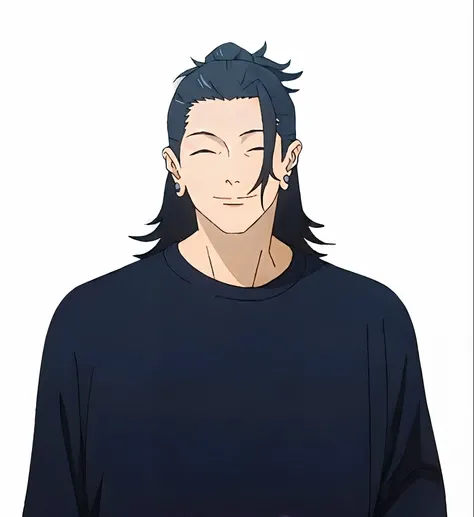 a close up of a man with long hair and a black shirt, geto suguru, jujutsu kaisen