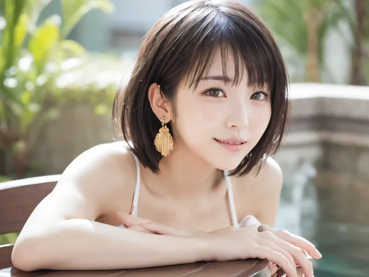 ((masterpiece)), (( best quality )), ( portrait of a beautiful girl),  Perfectly Detailed Eyes,  perfectly detailed face,  super detailed nose, 開いた口,  micro bikini, Perfect Teeth,  bare shoulders, Charming,  Perfect Face, dimples on cheeks ,  depth of fiel...