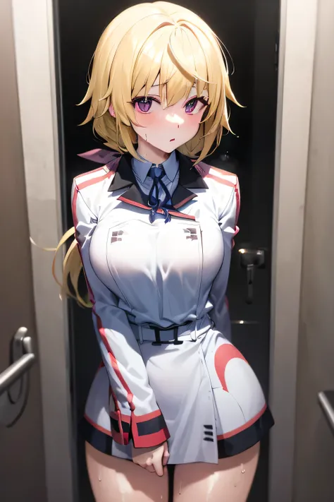  perfect anatomy　 best quality, highest resolution,(((A white uniform with a metallic luster　Shiny Blonde　 girl　sweat)))　 Charlotte Dunois 