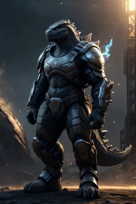 A high-tech combat armor suit inspired by Godzilla concept, Godzilla concept biotech battle armor, (Natural light, professional lighting:1.2, cinematic lighting:1.5, best shadow), (masterpiece:1.5), high definition, best quality, ultra-detailed, extremely ...