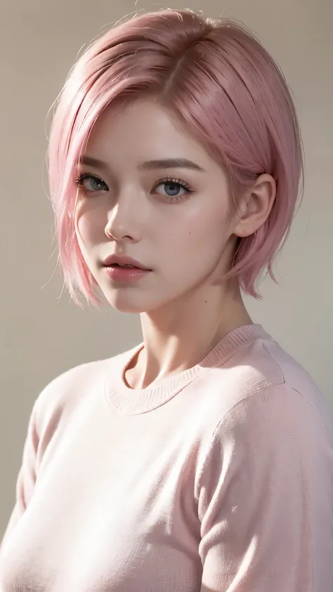 (Masseter muscle area:1.3)、(8k、 photorealistic、Unprocessed photo 、 best quality: 1.4)、( 1 girl in the best)、Beautiful appearance、( lively face)、( pink short hair:1.3)、  Beautiful Hairstyles、Realistic eyes、  beautiful details 、（ lifelike skin）、 beautiful sk...