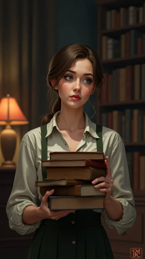 Brunette woman with books in her hand 