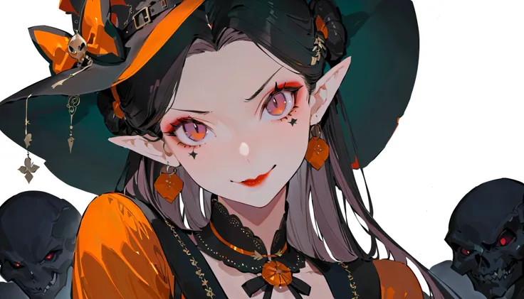 1girl,witch,lolita fashion,red eyes,v-shaped eyebrows,lipstick,jitome,yandere,pointy ears,looking at viewer,upper body,gloves,bow,best quality,Amazing,masterpiece,ultra high res,intricate detail,8K,sharp focus,perfect face, exquisite makeup,(evil_girl:1.2)...