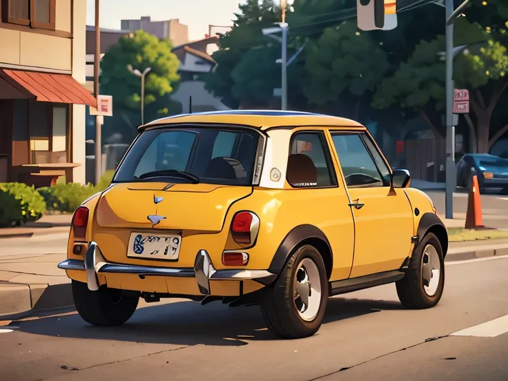    octane rendering、(   super detailed  : 1.2)、(Soft light、  sharp: 1.2)、、countryside、 old red Japanese modified mini car，Front spoiler，Rear wing，  over fender，Sports Muffler， very pretty Japanese floral kimono ，Pretty obi ， hair ornament， cute young girl ...