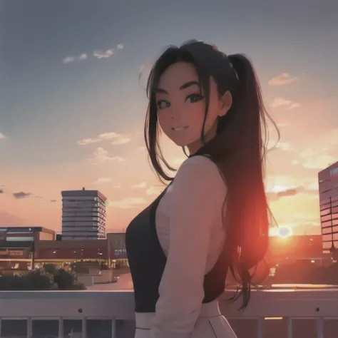 Sunset, city, mall, long-haired girl