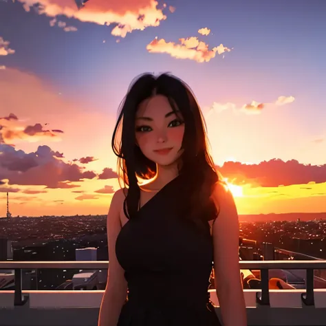 Sunset, city, mall, long-haired girl