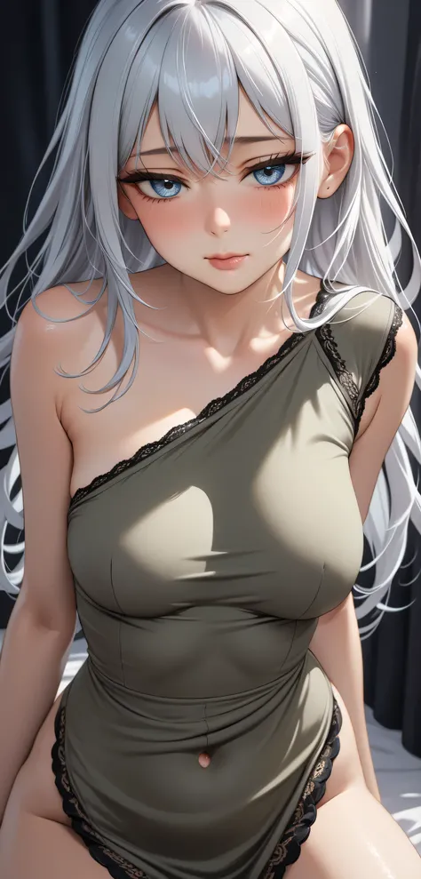 ((Random porn pose)), ((Ultra detailing)), (very aesthetic, best quality, ultra detailed), intricate details,
1girl, silver hair, silver eyes,((Detailed eyes)), ((Beautifull eyes)), ((prefect eyes)), long hair, Medium breasts, shy, Licking her lips, Blush ...