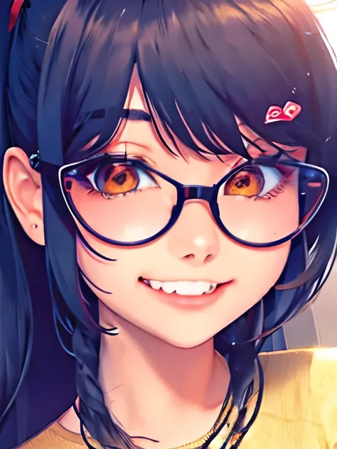 a close-up of a girl with a ponytail and a heart-shaped glasses, anime moe art style, nagatoro, anime visual of a cute girl,