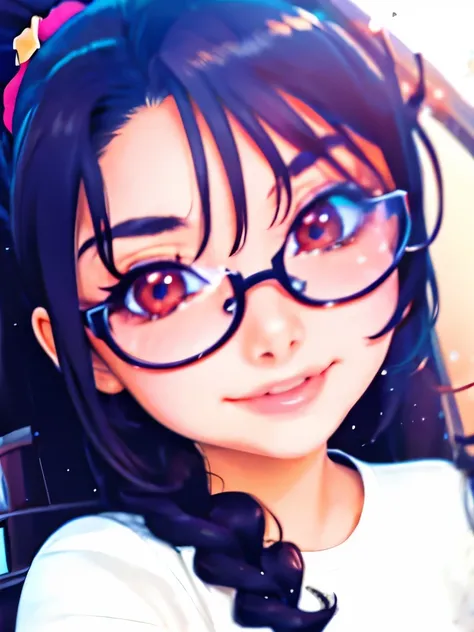 a close-up of a girl with a ponytail and a heart-shaped glasses, anime moe art style, nagatoro, anime visual of a cute girl,