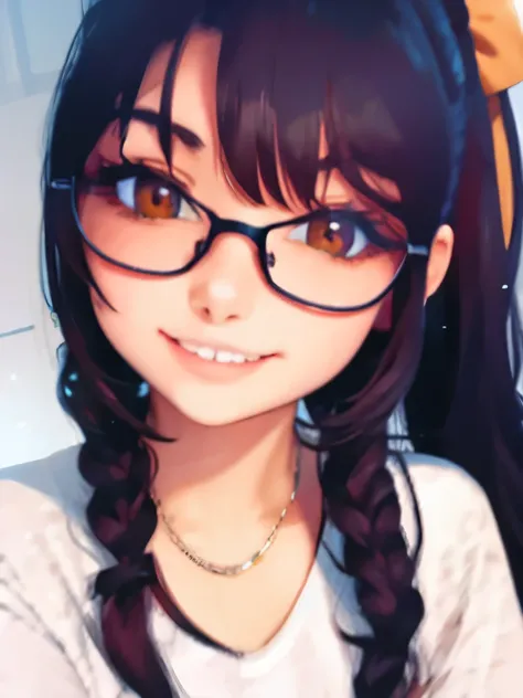 a close-up of a girl with a ponytail and a heart-shaped glasses, anime moe art style, nagatoro, anime visual of a cute girl,