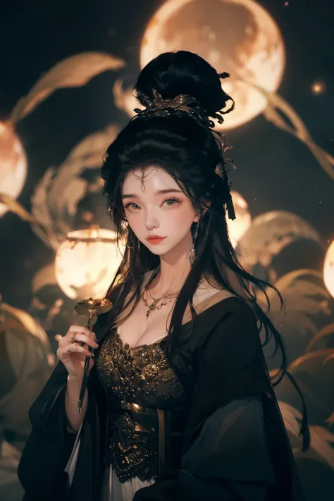 Beautiful young woman, ancient Chinese dress, Han Dynasty, long hair, black, dark, dark eyebrows, cute round eyes, beautiful nose, white face, sharp image, multi-faceted view, look at the viewer, glitter, shining eyes, hair jewelry, jewelry, beautiful clot...