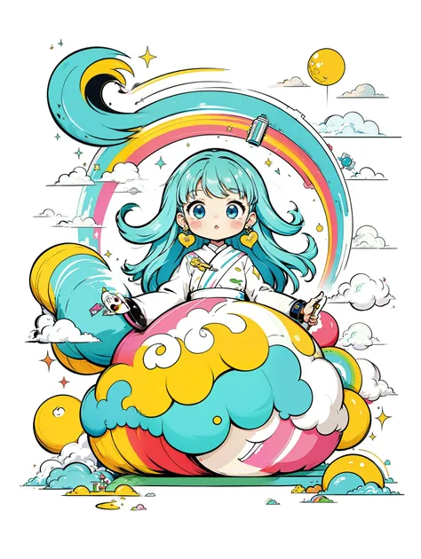 (( stickers ))， stickers ， 1 girl,  Ray Quincy  ,   white background, simple background, concept art ,Under Art， anime style，Dreamland Wonderland、Fantasy ，masterpiece， high resolution， colorful， Detailed Details ，Seven Colors,( best quality,masterpiece,  c...