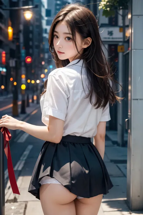 ((( lift of the wind )))、(( a gust of wind from the basement flips over her skirt)), (( shows her white panties)), ((I hurriedly put my hand in front of my skirt )), masterpiece:1.4,  is present,  best quality,  beautiful lighting arranged in an orderly ma...