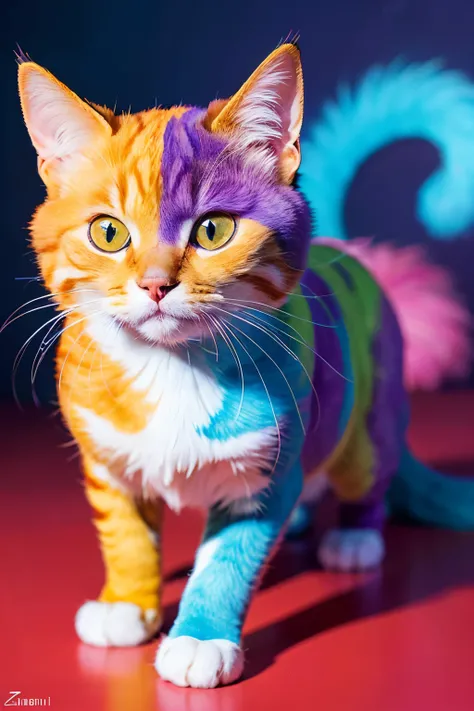 
painting of a cat with a colorful face and long hair, an airbrush painting by Zahari Zograf, trending on Artstation, furry art, beautiful neon cats, beautiful cat, awesome cat, painted in bright water colors, a painting of a cat, gorgeous art, beautiful a...