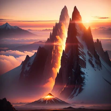  Mount Arafedo with a sunset over the summit, Mark Adams,  Mountain sunrise ,  the sun rises between the two mountains,  Ryan Deere , Spectacular sunrise, Max Rive, Mount Doom,  Beautiful Octane Rendering, Breathtaking Mountains々,  Cinematic 4K Wallpaper ,...