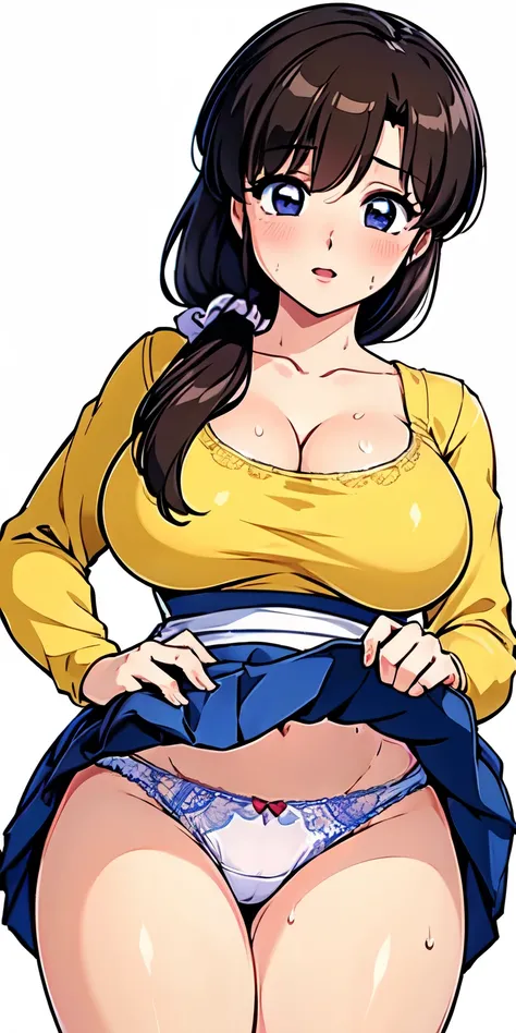 1 Female,High definition,high resolution,Ultra-realistic,8K,tendou_kasumi, Apron_White_Ruffle, Yellow_Shirt_blue_high-waist_skirt, miniskirt ,tight skirt,standing, solo, large breasts,, masterpiece, best quality, detailed face, detailed eyes, highres,Europ...