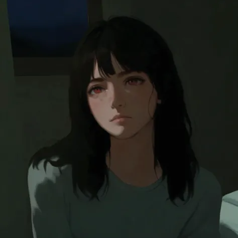a close up of a person sitting in a bed, ellie (last of us), portrait of max caulfield, supermodel in silent hill, a close up of a doll, semirealistic , anime realism, she has black hair with bangs, rings asuka iwakura station game, only a few bangs of hai...
