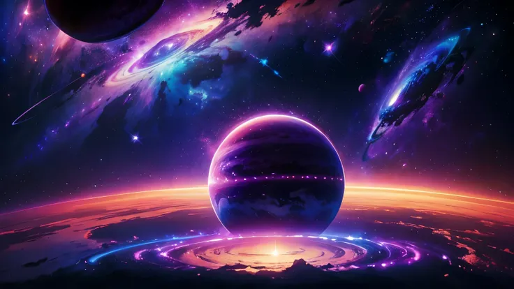 a gorgeous planet, purple, colorful, cosmic, cosmos, deep space, photorealistic, amazing, magical, atmosphere, perfect light