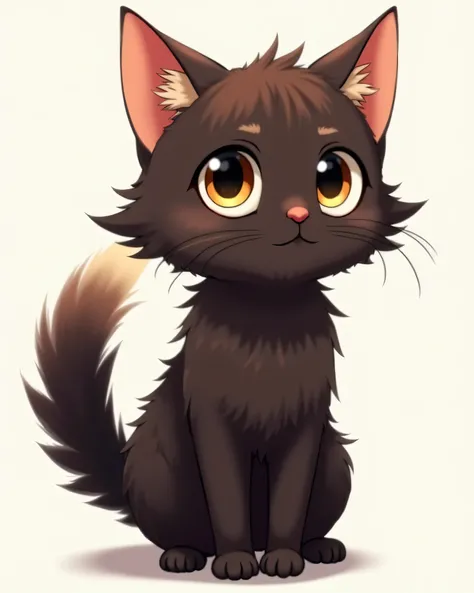 A Dark Brown Colour Hair Cute Kitty Cat, Golden Colour Eyes And Black Big Puplis, Anime Version, Full Body, Tall Tail