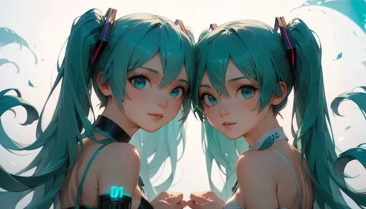 One girl,RAW Photos、Blue-green hair,Dual Horsetail,sexy,Adorable,Small eyes、Expressionless,Squat,Twin tails、hatsune miku、Official Art,unity 8k wallpaper,Very detailed,Beautiful works,Highest quality,Realistic,Photo level、Highest quality、Best image quality、...