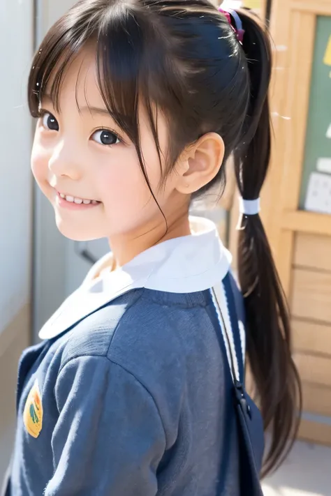  little young girl,black hair ,太もも,お尻,school,ponytail ,classroom