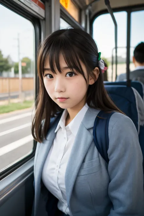  elementary school girls commuting to school by bus  おっぱい