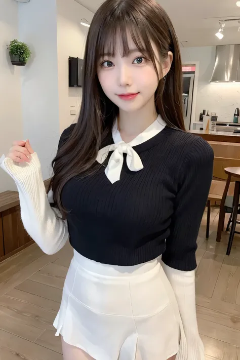   best quality、  disorganized 、 very detailed、finely、 high resolution、 8k wallpaper、 perfect dynamic composition、 beautiful and amazing eyes 、 gorgeous knitted Korean winter clothes、 skirt 、( skirt をたくし上げる)、(Lace Panties Display)、  medium hair 、bangs、 big ...