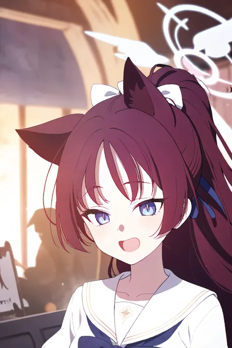 Beauty,dark red hair,clear eyes,ponytail,blue archive, front,mika,Cross-eyed,Hoshino,Animal ears,mature, Gumiho, Fascinating